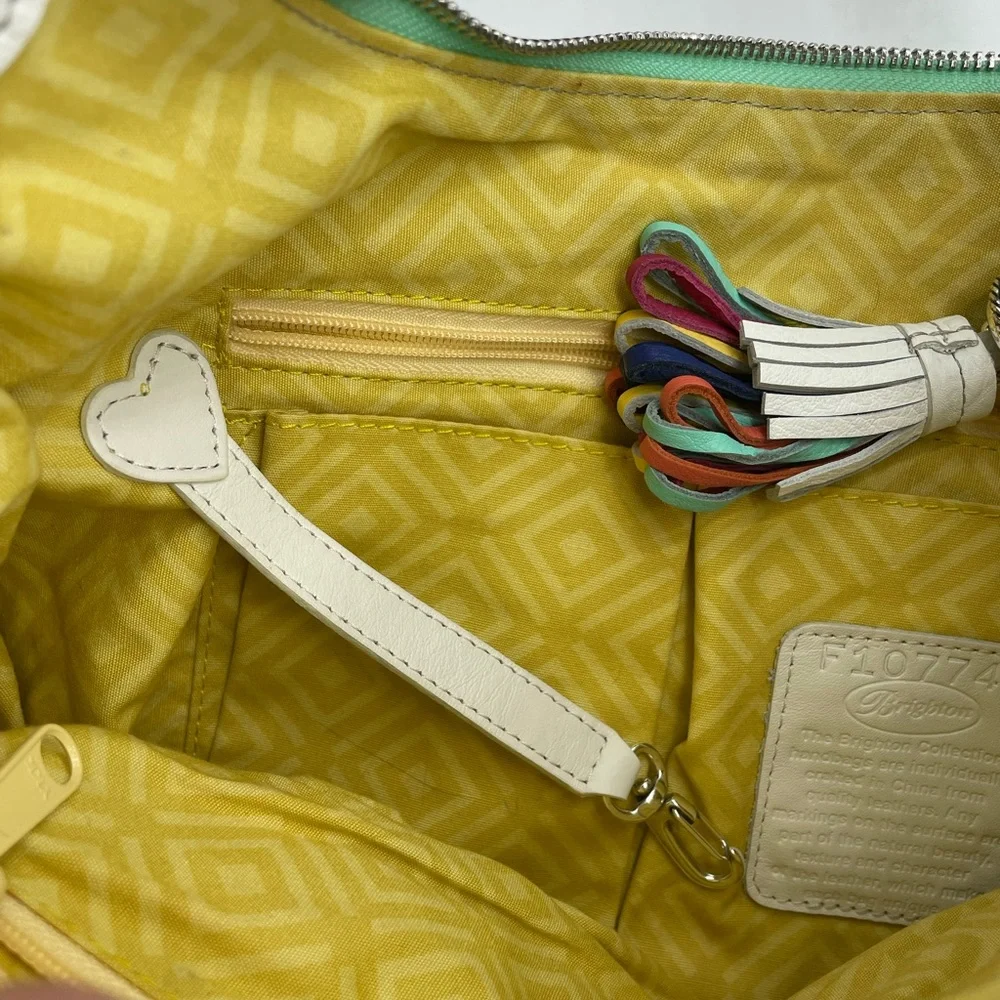 White Leather Hobo Bag with Multicolor Trim